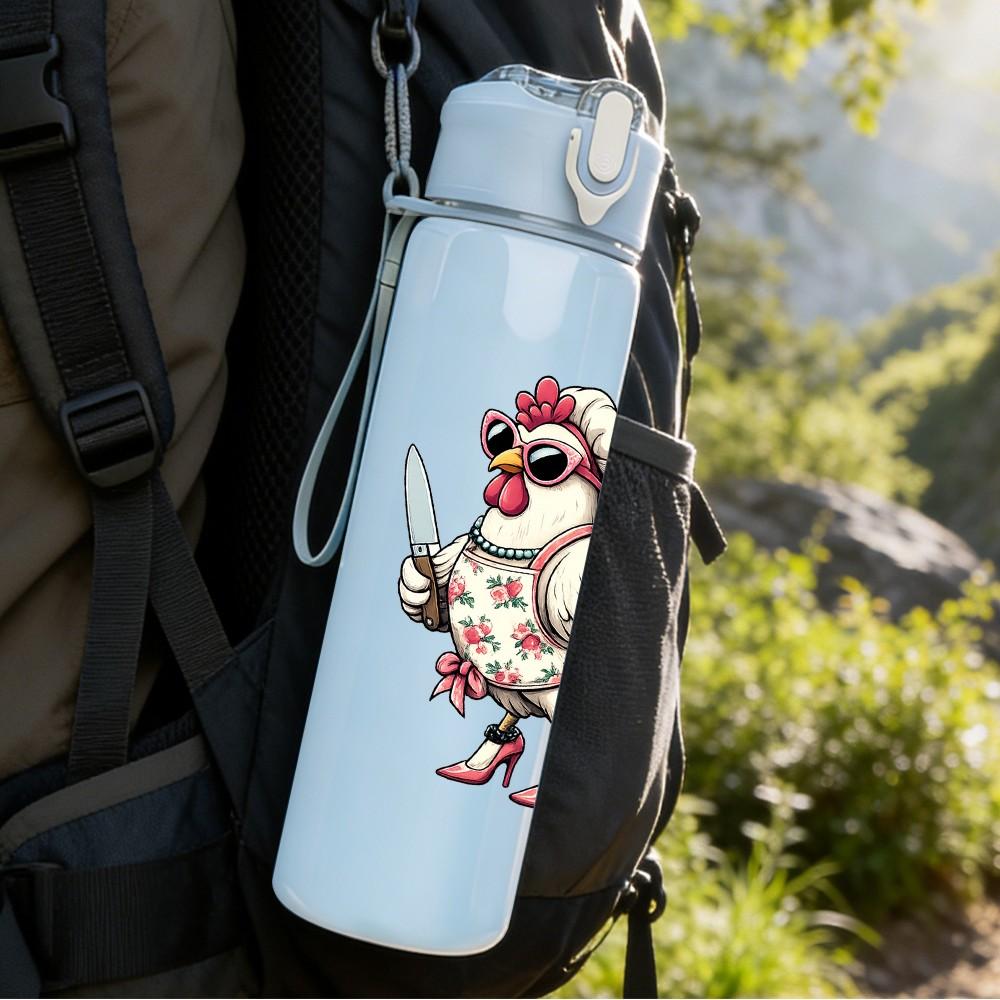 1PC Cowgirl Chicken Western Cartoon Print 750ml Color Plastic Sports Water Bottle Leakproof Flip Straw Lid Suitable for Sports Office Home Use