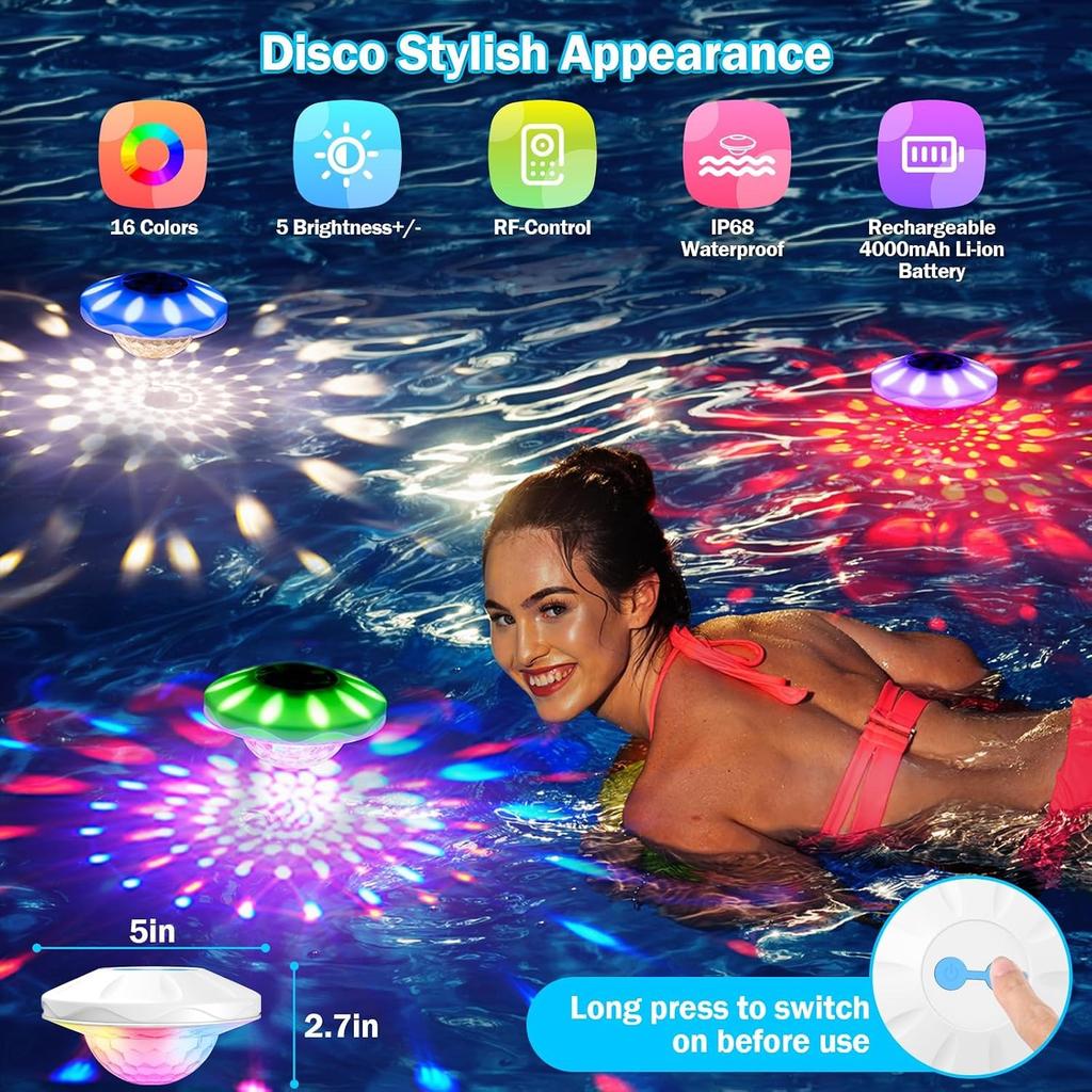 Floating Pool Lights, Pool Lights That Float with Remote, Rechargeable 4000mAh IP68 Waterproof Upper and Lower Color Changing Light with 6 Dynamic