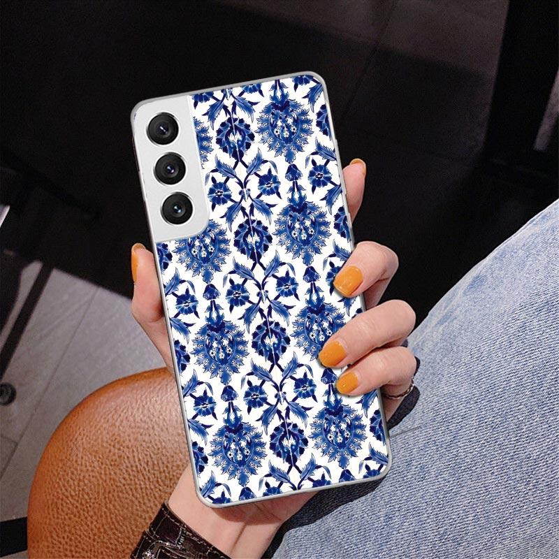 Blue And White Porcelain Phone Case For Samsung Galaxy S24 S25 Edge S26 Ultra S23 S22 S21 Plus S20 FE + Personalized Print Cover