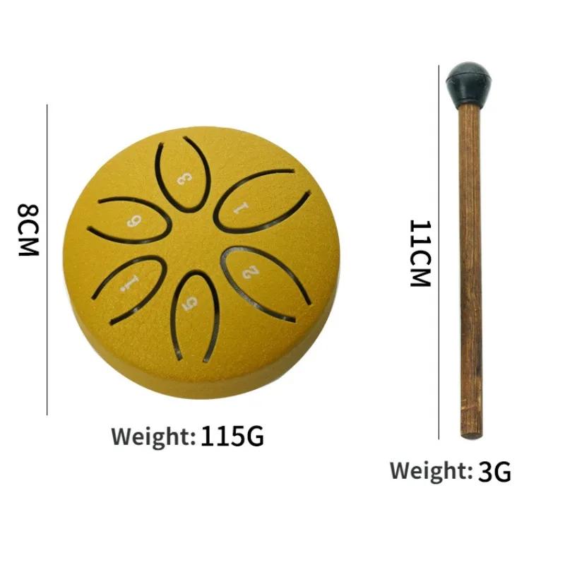 Steel Tongue Drum Portable Rain Drum Hand Pan Drum Percussion Musical Instruments 3 Inch 6 Notes for Yoga Meditation Musical Toy