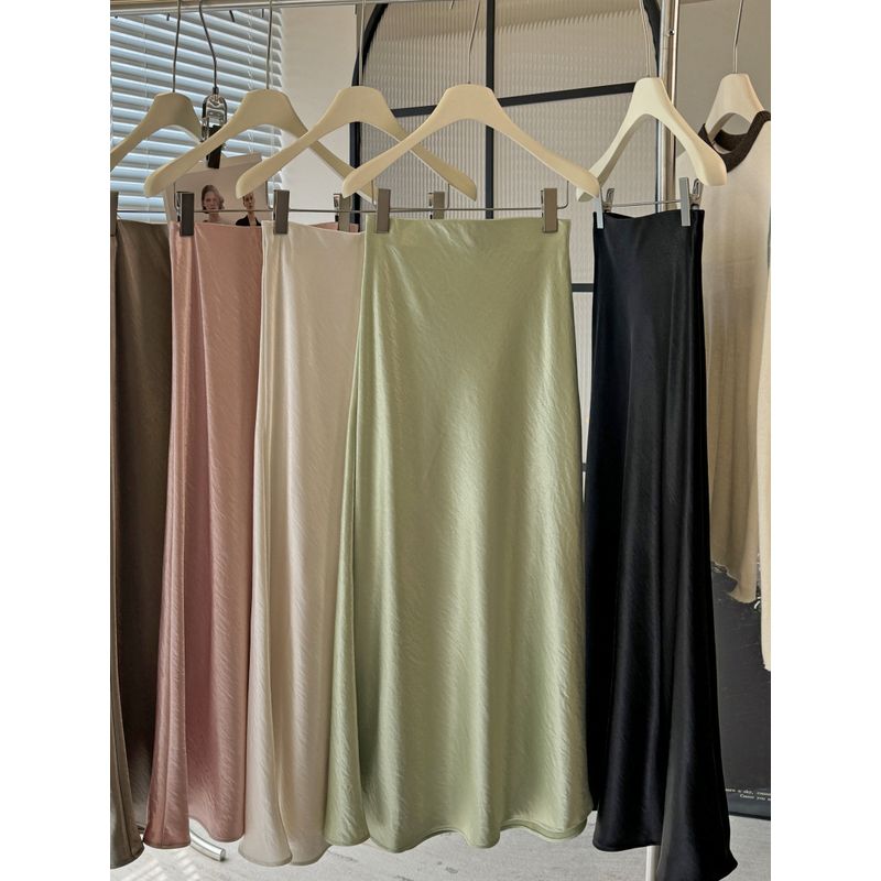 

Solid Color Loose Hip Hugging Skirt Women Solid Loose Sheath Half-Length Long dress Fruit Green XL