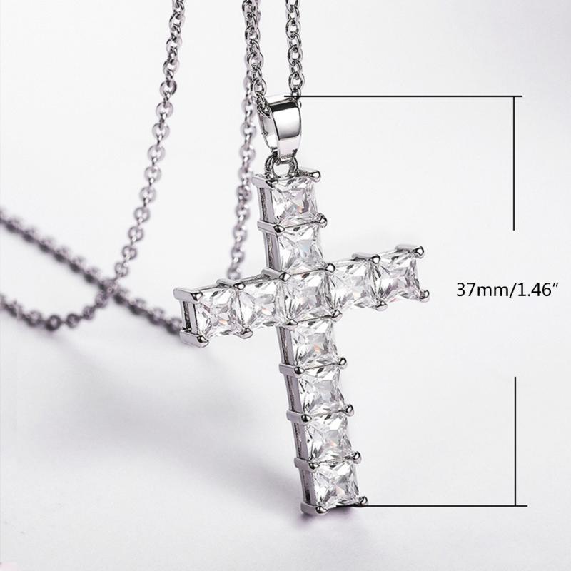 Fashion Shine Crystal Zircon Cross Pendant Necklace For Women Girl Zircon Thin Chain Necklace Punk Teenger Party Jewelry