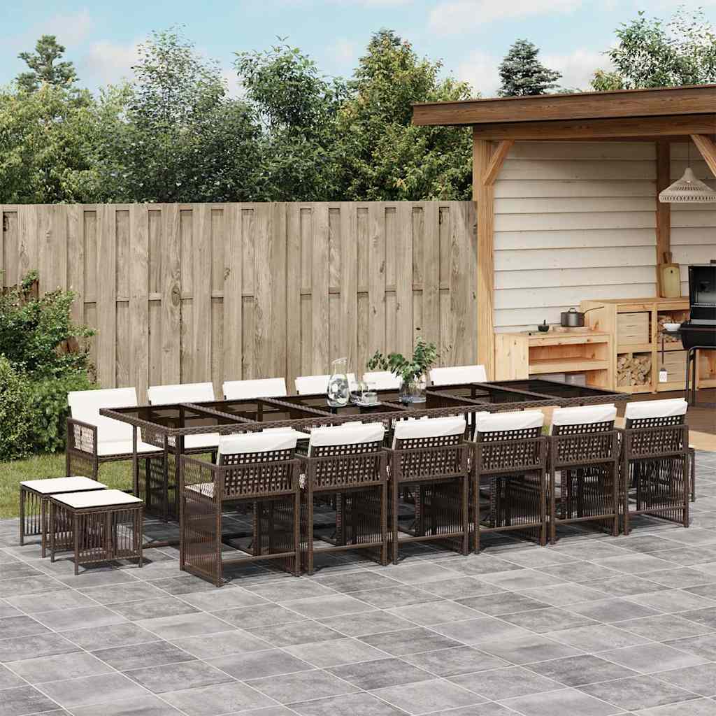 Vidaxl 17-Cz. Garden Furniture Set With Cushions, Brown, PE Rattan