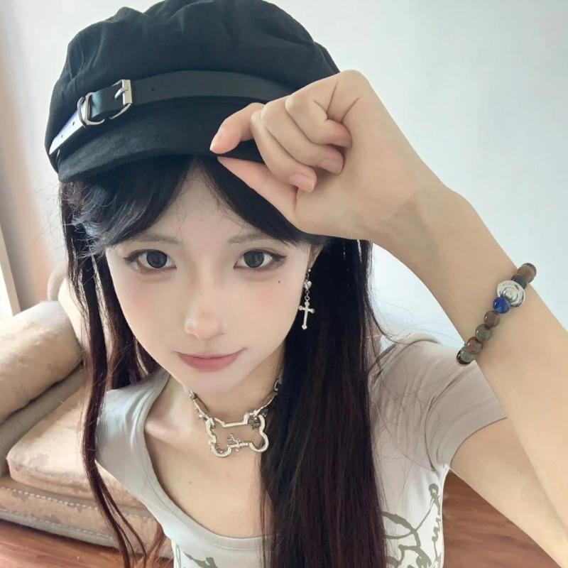 Handmade Berets Lovely Rabbit Painter Hat for Girls Furry Ear Cabbie Hat for Outdoor Leisure Casual Wear