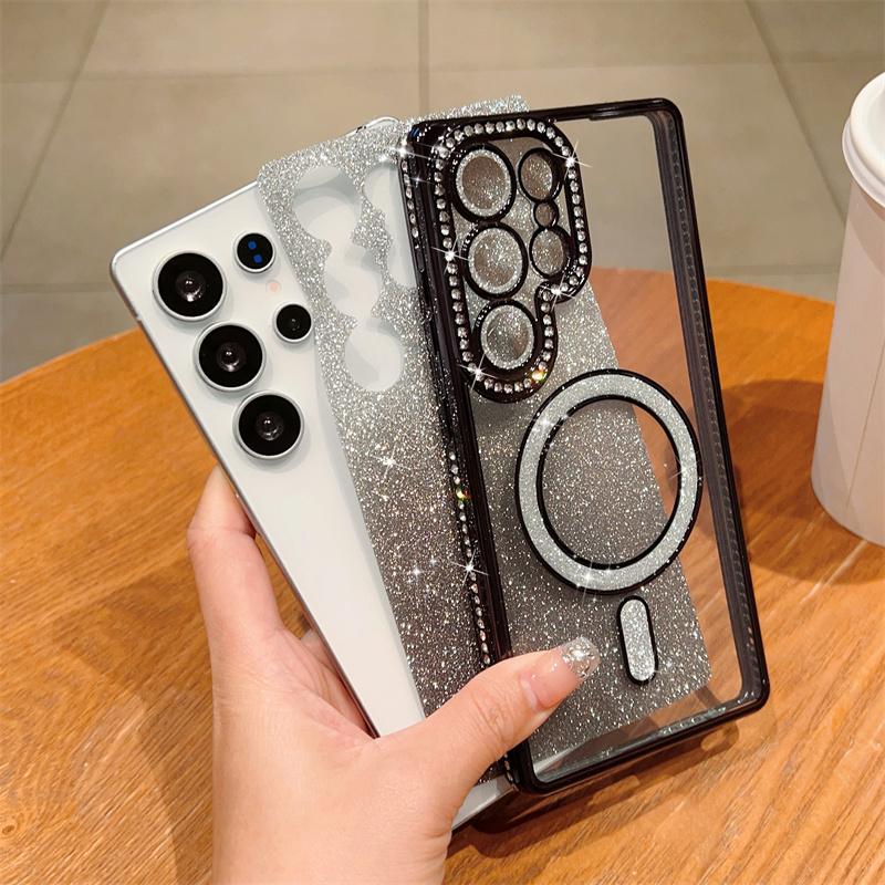 Glitter Magnetic Bling Diamond Cover for Samsung Galaxy S25 Ultra S24 FE A56 A36 A26 A16 A55 A35 A25 A15 A54 Case iPhone 16 15 Plus 14 13 Pro Max Case