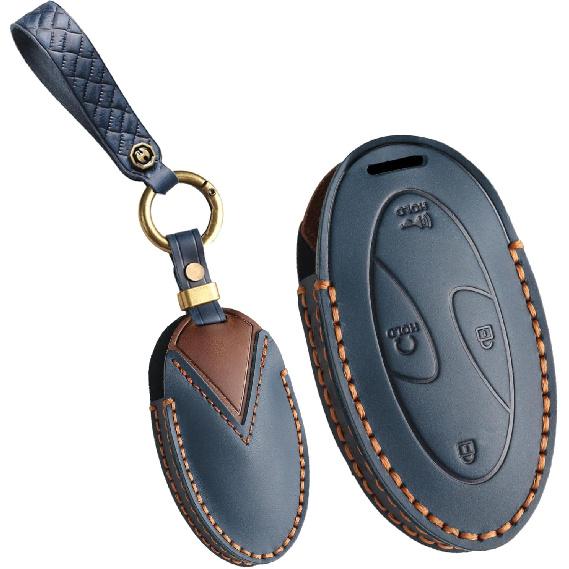 

Leather Car Key Fob Cover Case Fit for Hyundai Ioniq 6 Ioniq 9 2026 Tucson SEL Palisade 2024 Sonata 2023 Santa Fe Elantra N Santa Cruz 2025 Keychain 5 Button Blue