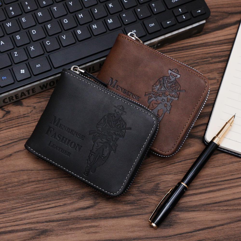 Geprägtes Herren Großraum Dreifach Kurzketten Portemonnaie & Münzfach