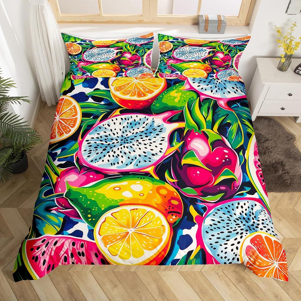 Pitaya Dekbedovertrek Set Voor Kinderen Jongens Meisjes Queen King Lichtgewicht Sprei Cover Slaapkamer Decor Tropische Vruchten Print Beddengoed Set