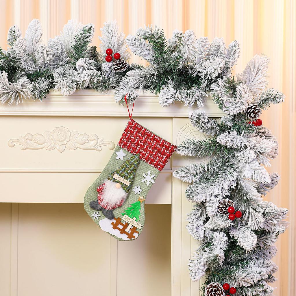 Christmas Stockings Large Capacity Christmas Ornament Sock Faceless Old Man Doll Three-dimensional Christmas Linen Socks