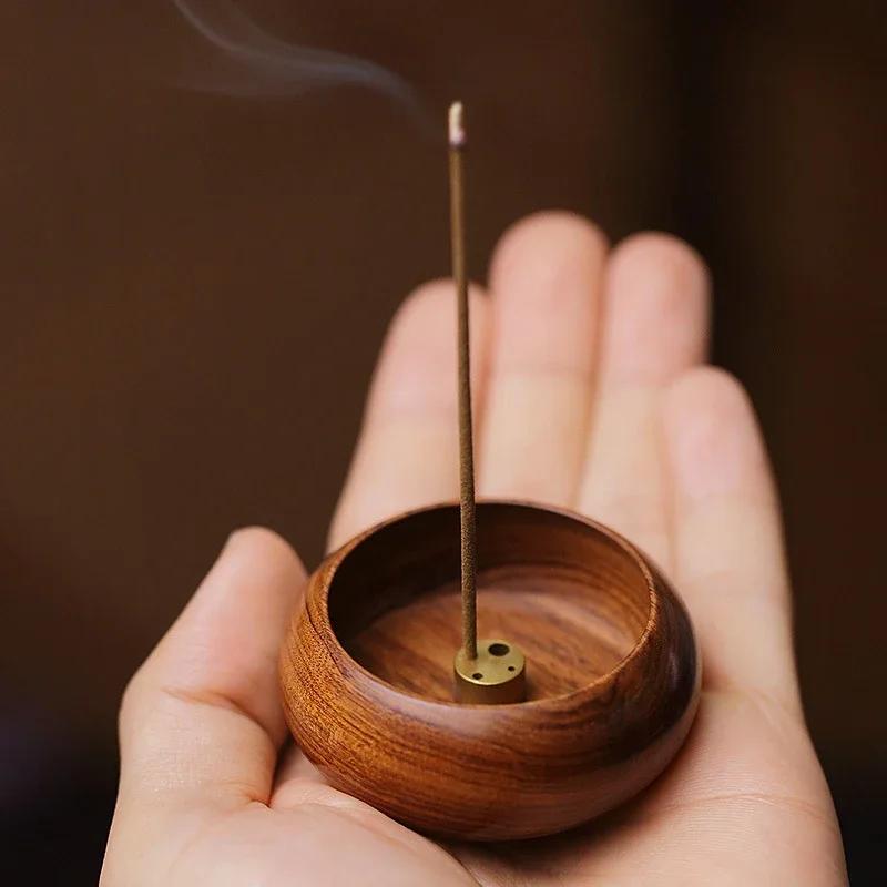 Wooden Bowl Type Mini Incense Holder Rosewood Incense Burner Stick Holder Bowl Shape Censer Home Decoration Smell Aromatic