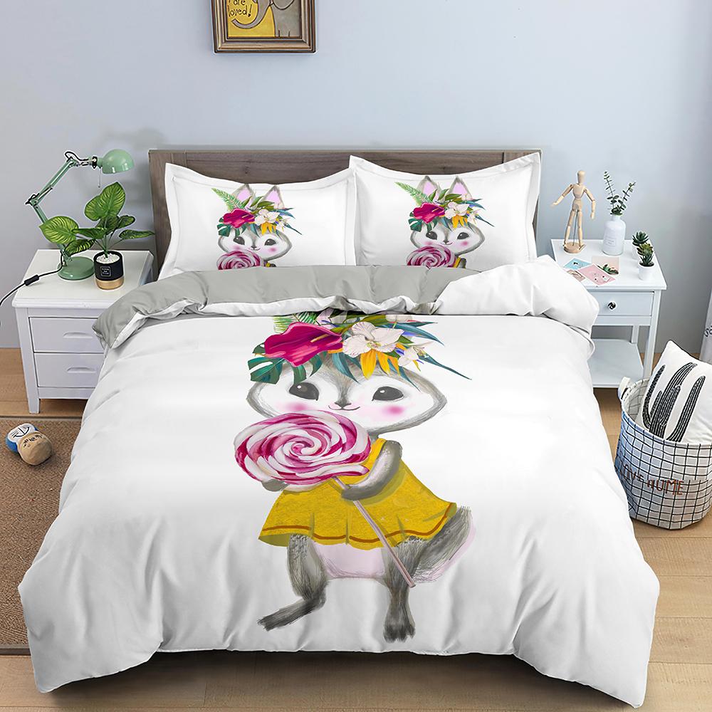

2/3Pcs Cartoon Animal Duvet Cover Bedding Set 3D Printed Quilt Cover For Bedroom King Queen Full Bedclothes Home Decor (135x200cm)