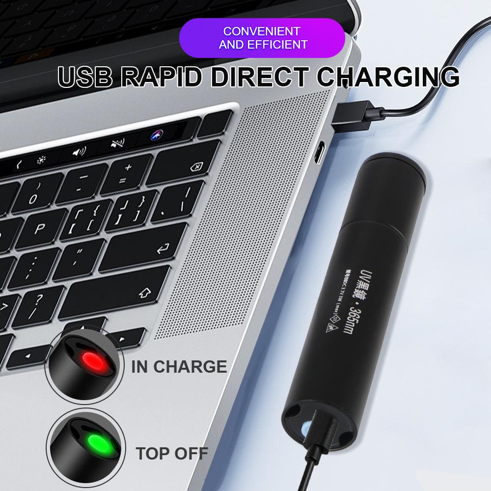 UV Flashlight USB Rechargeablec Pets Urine Ultraviolet Torch Cat Tinea Money Ore Scorpion Detection 3W 365nm SV57 Black Light