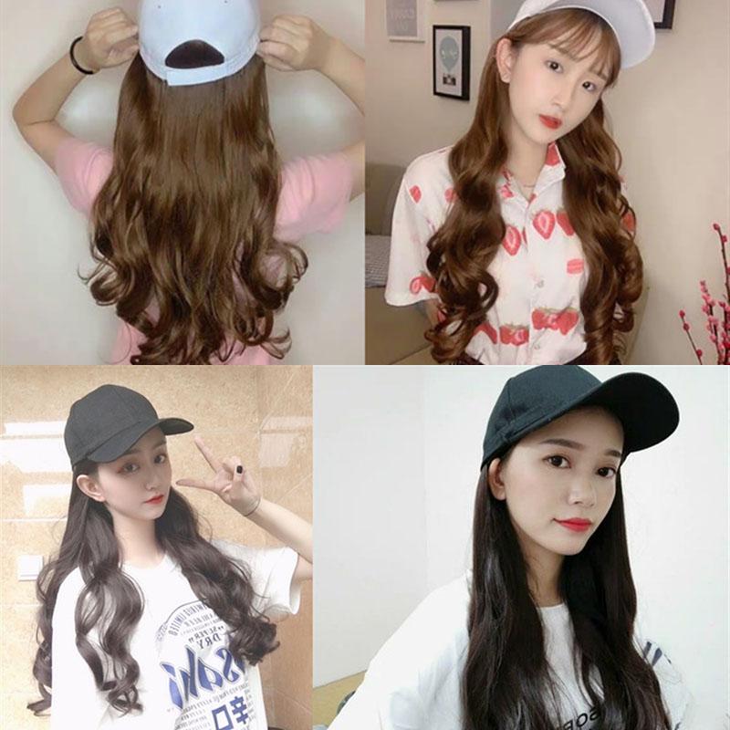 Hair Wig With Baseball Cap Straight&Wave Curly Hair Women Girl's Wigs
