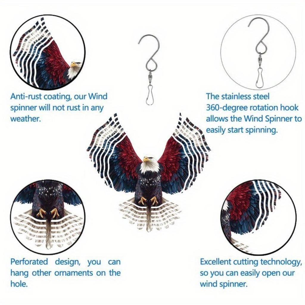 Amerikanische Flagge Adler Design Gartendeko – Klassische sich drehende Windmühle mit rotierendem Windspiel für Außenhof & Terrasse