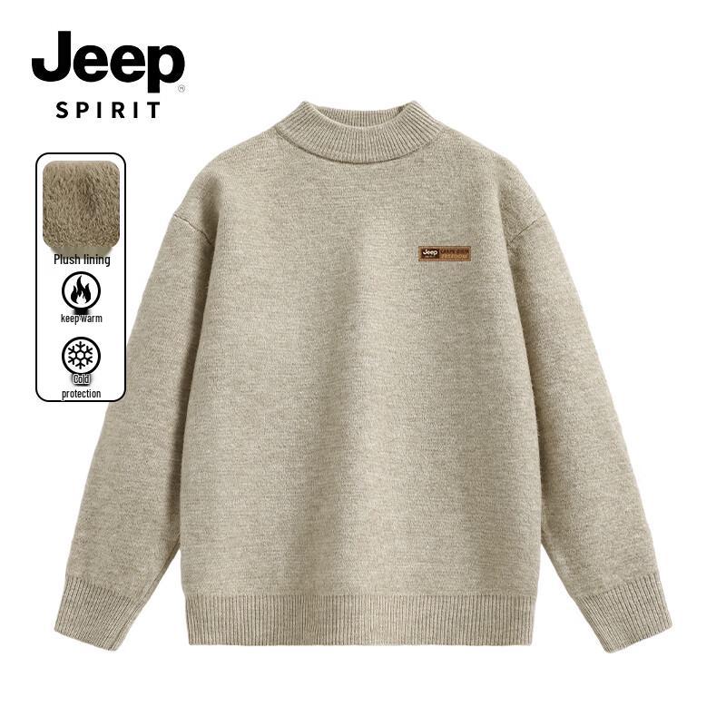 JEEP SPIRIT Men's Fleece-Lined Semi-High Collar Knit Sweater