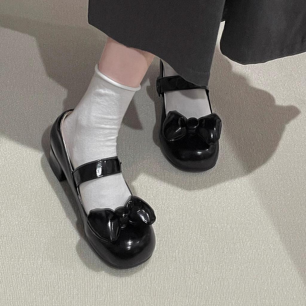 Fairy style sexy bow Mary Jane shoes women's 2025 new niche design sense white thick heel high heels