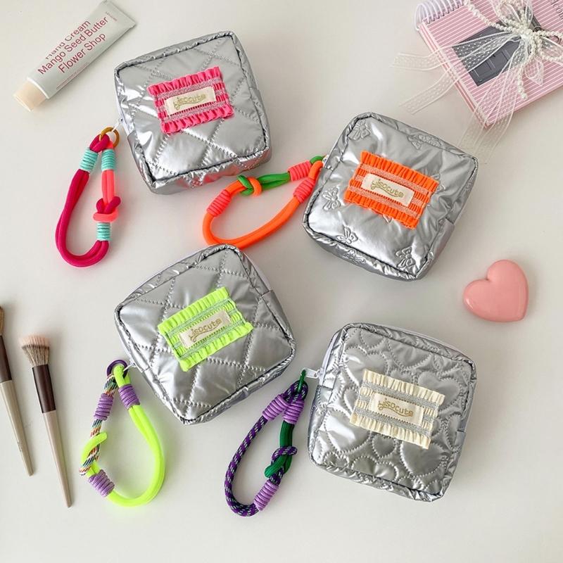 Waterproof Sanitary Pad Storage Pouch Silver Bowknot Design Portable Square Makeup Organizers For Women Travel Essential
