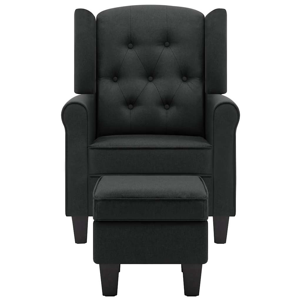 Armchair with Footstool Dark Grey Fabric