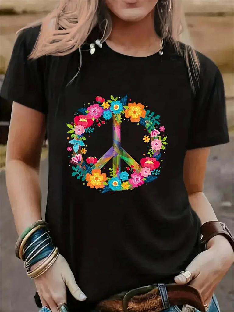 Peace Love Hippie Costume Tie Die 60s 70s Unisexs Casual Short Sleeve Summer Tshirt Oneck Tops Femminile Tee Graphic Tshirt