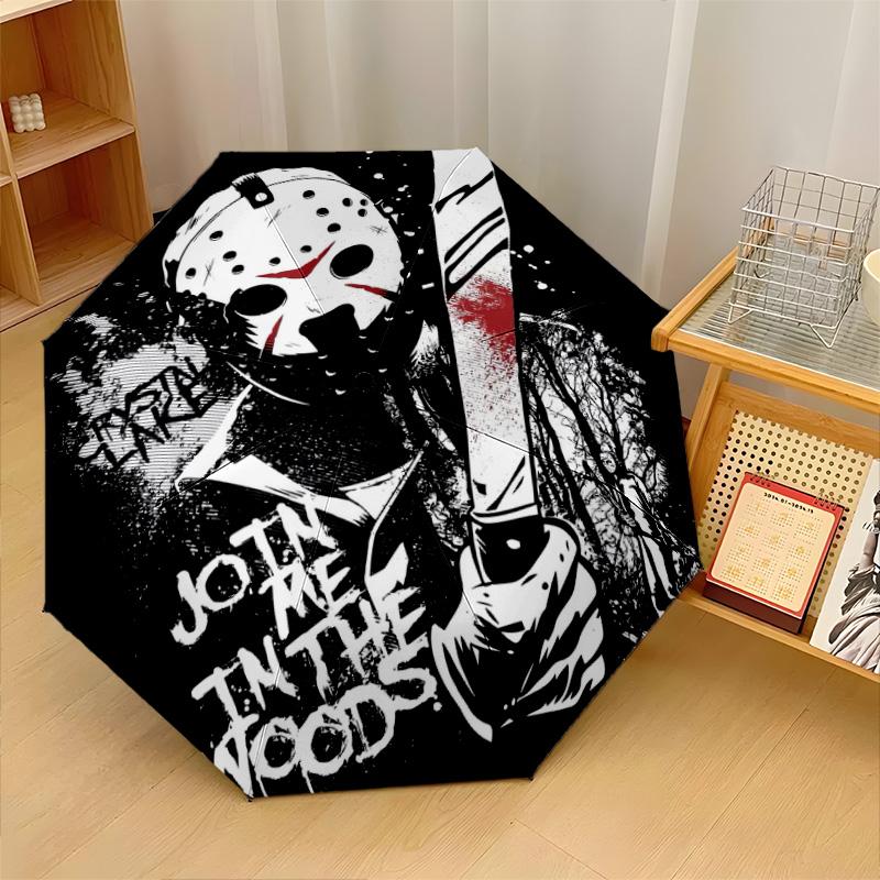 Friday the 13th Jason Voorhees Windproof Auto 8 Rib Folding Umbrella Portable Outdoor Parasol