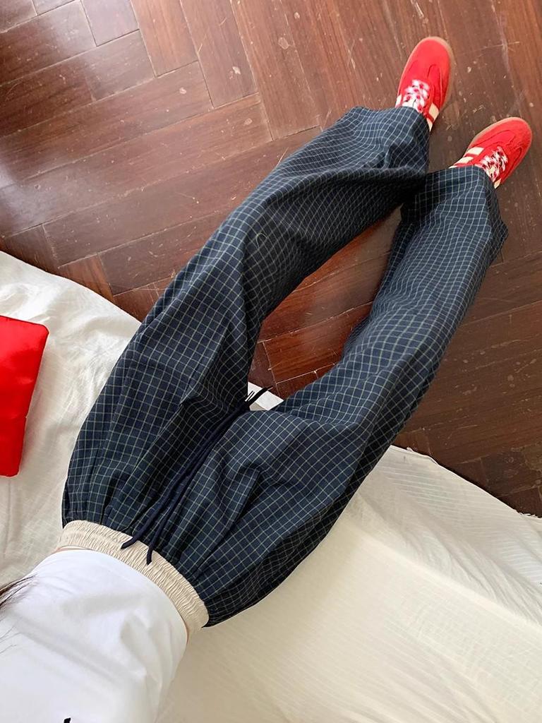 2025 Women's Retro Plaid High-Waist Wide-Leg Pants: Spring/Summer Casual, Versatile, Loose Fit, Floor-Length Trousers