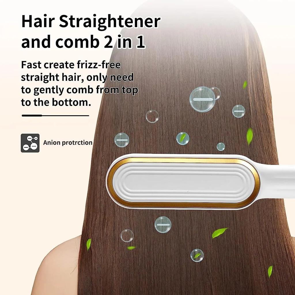 Hair Straightener Brush Anti-Scald Ionic Hair Straightener Comb LED Screen Fast Heating Straightening Brush Women Hairstyle Tool