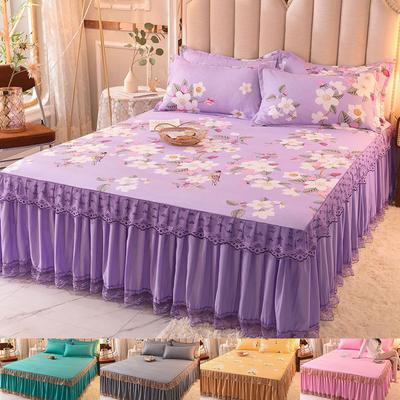 2PC/3PC Lace Bed Skirt Luxury Princess Girl Bedspread Bed Fitted Sheets Bed Mattress Cover Lace Mattress Dust Protection Cover1/2 Pillowcase