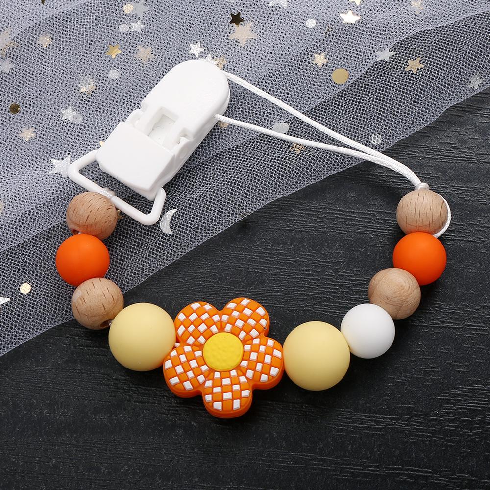 New Baby Pacifier Clips Silicone Flower Beads Baby Pacifier Chain Teether Teething Toys Dummy Clip Holder Chain Clip Baby Gifts
