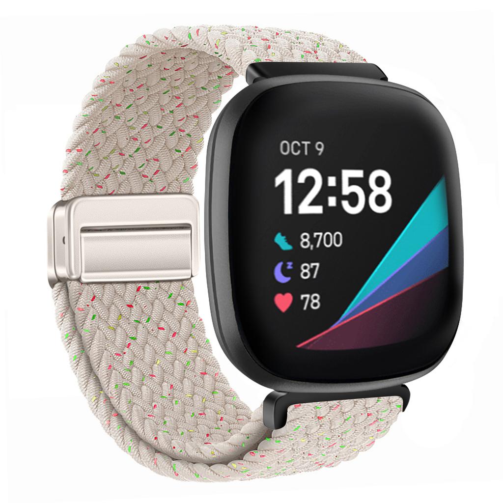 Nylon Braided Loop Strap For Fitbit Versa 4/3 Adjustable Metal Magnetic Bracelet Wristband For Fitbit Sense 2/1 Band Accessories