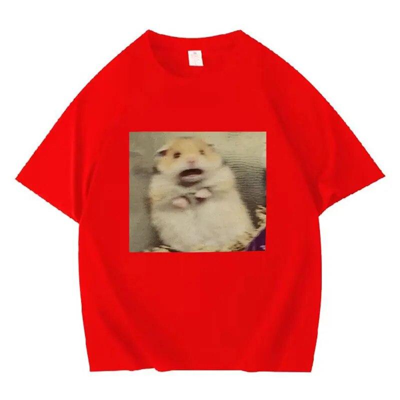Funny Scared Hamster Meme Graphic T-Shirt Unisex Women O-Neck Fashion Short Sleeve T Shirt Retro Clothing Oversized Cotton T-shirts
