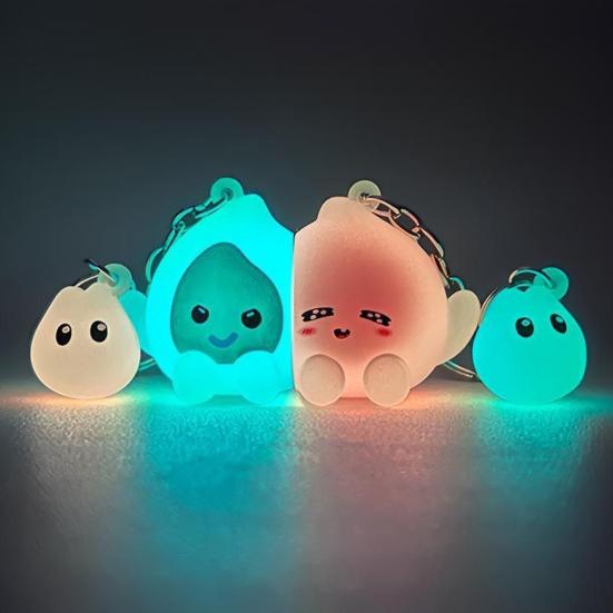 2 szt. Brelok dla pary Luminous Silikonowy w kształcie kropli wody Różowy Niebieski Uśmiechnięta twarz Design Brelok Magnetyczne ssanie Zawieszka do torby