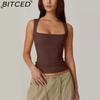 BITCED Women's Summer Square Neck Sleeveless Double-Layer Tank Top Basic Fitted T-Shirt