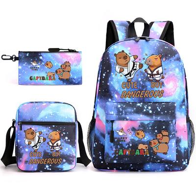 Nova Mochila Escolar Estudantil Kapibara Moda Popular Mochila Bolsa de Ombro Estojo de Lápis Conjunto de Três Peças