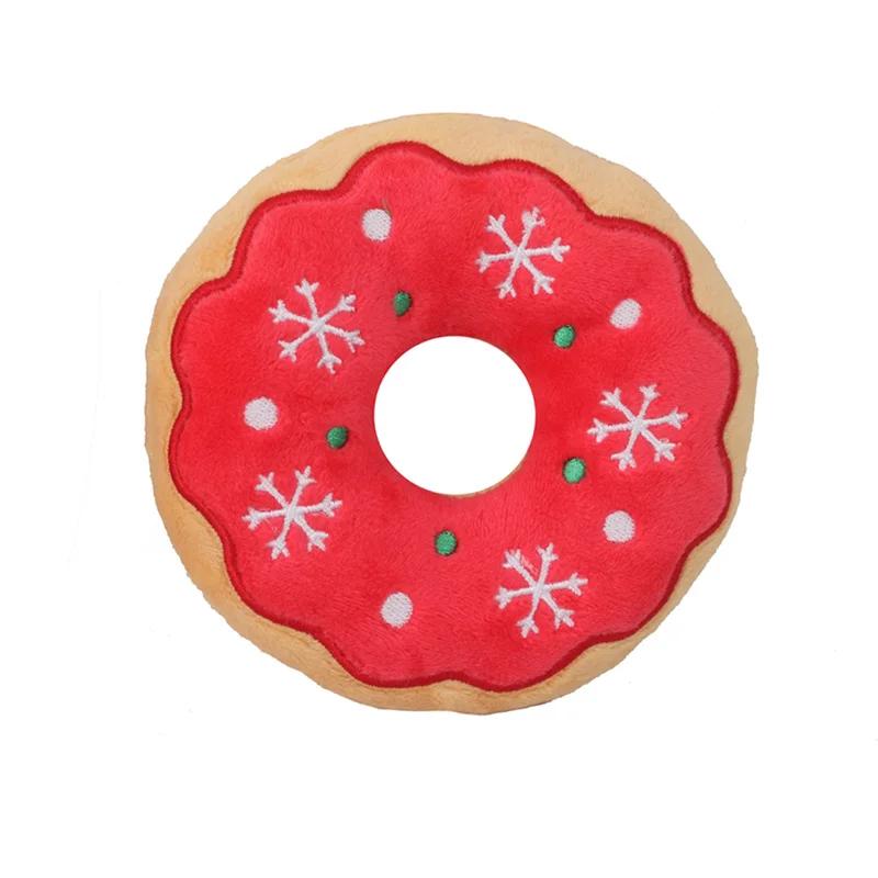 Pet Dog Plush Squeak Toy Santa Elk Gingerbread Man Donut Cat Dog Cartoon Plush Sound Chewing Toys Christmas Gift Pet Products