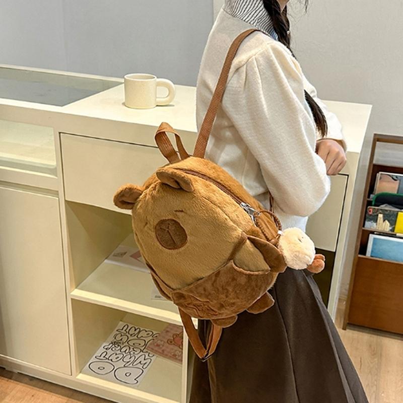 1 Piece Stuffed Large Capacity Capibala Crossbody Bag Animal Cartoon Capybara Plush Backpack Cotton  Couple Bag
