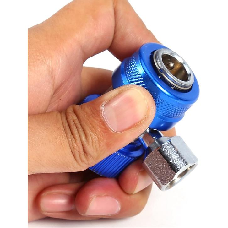 R 134a Gas Quick Connector, HVAC AC Valve Core Manifold with 1 X Blue Quick Coupler for A/C Manifold Gauge Set