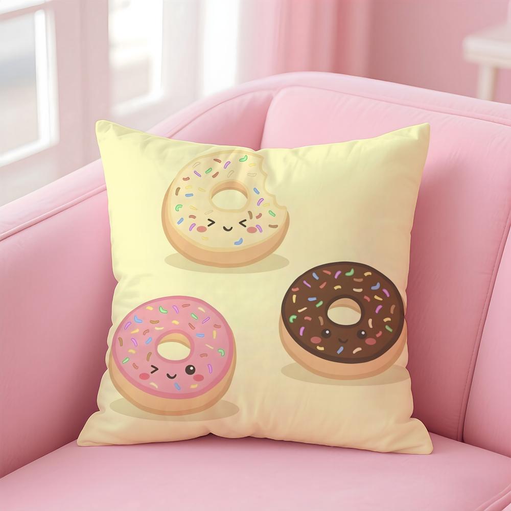 Food Lovers Cartoon Cute Donuts Cushion Cover Pillow Case Soft Skin Friendly Fabric Concealed Zipper