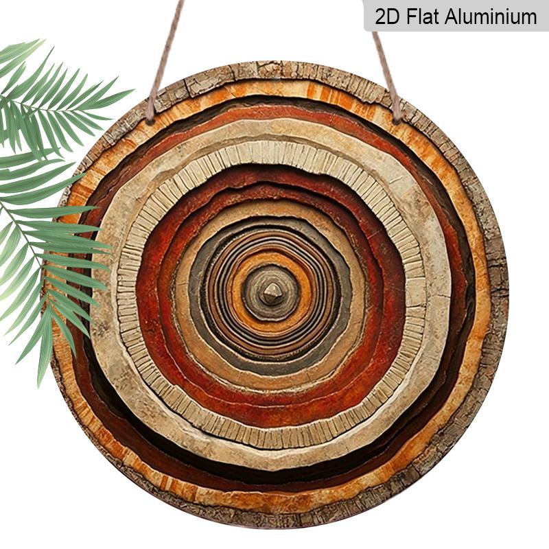 

2D Flat, 1pc Round Aluminum Sign in 2D Style, Showcasing Circular Wooden Ring Artwork, Perfect for Cabin, Farmhouse, Living Room, Patio, Garden 7.87×7.87inch