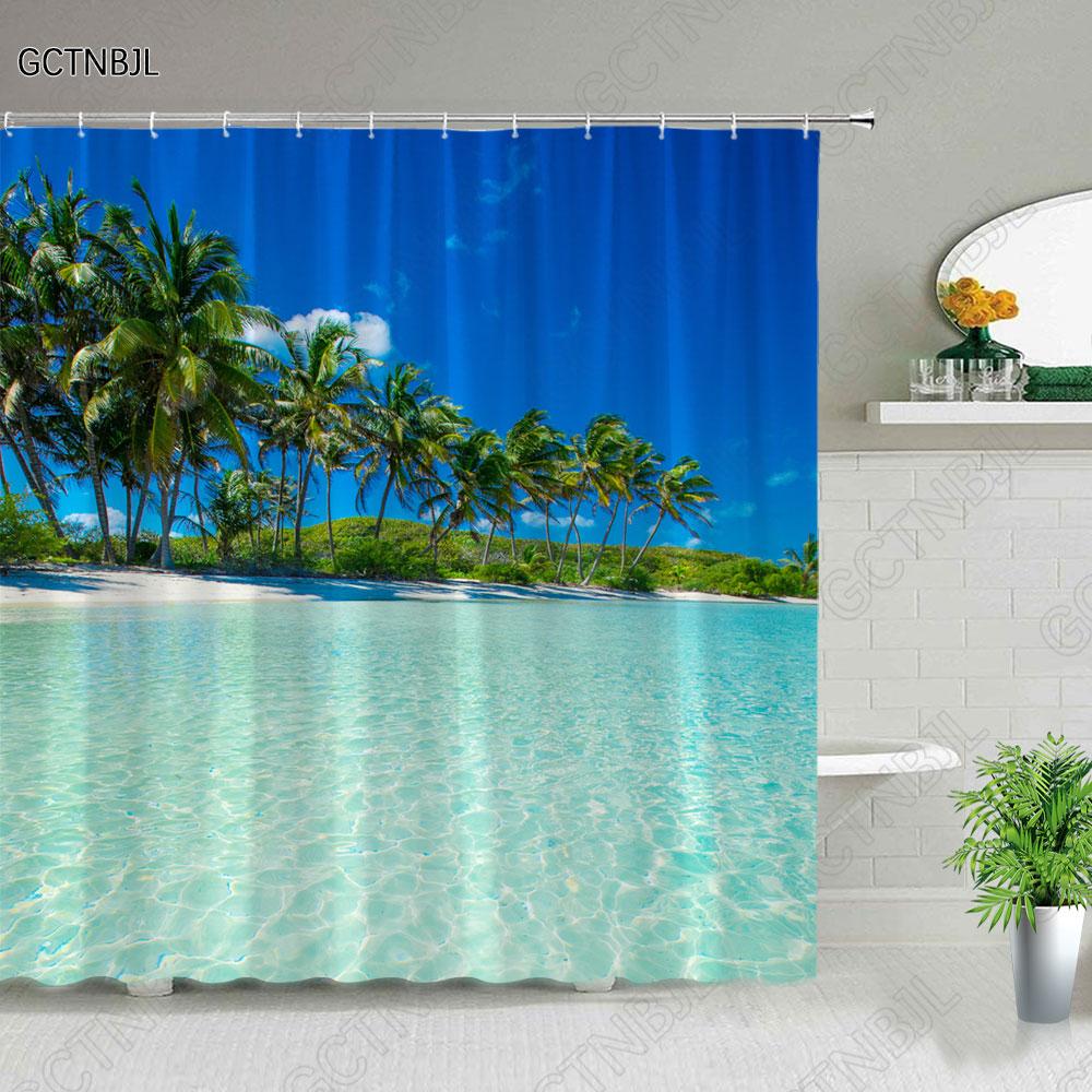 Funny Dolphin Shower Curtains Cute Ocean Animal Blue Seawater Sea Wave Scenery Bathroom Decor Cloth Hanging Curtain With Hooks