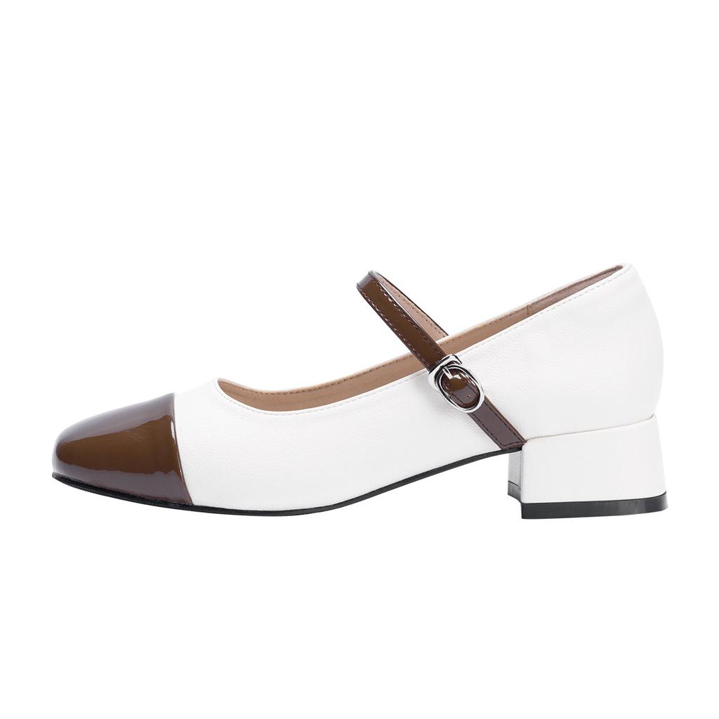 French Mary Jane shoes 2025 spring and summer new square head thick heel color matching medium heel single shoes patent leather retro high heels