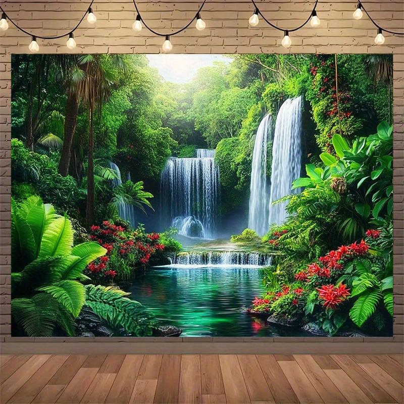 One piece of landscape waterfall flower photography fabric, made of landscape polyester, for family gatherings decoration 100x150cm