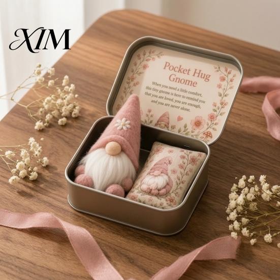 Cute Dwarf Ornament 2 Pcs Pocket Hug Gnome Comfort Gift Tin Box, Mini Plush Doll Emotional Support Birthday Presents for Her Keepsake, Handmade