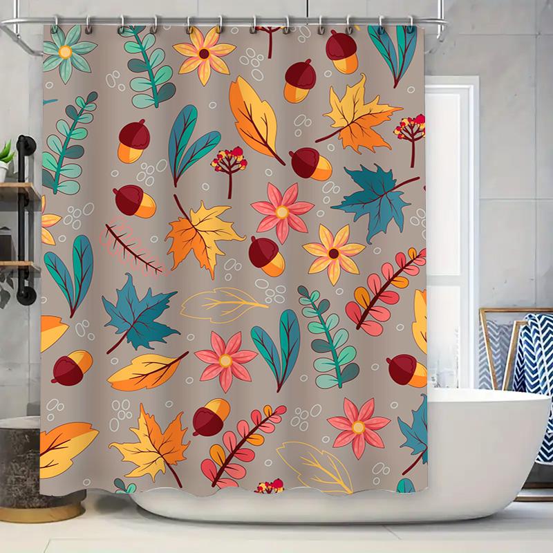 

Autumn Leaves Shower Curtain Waterproof Fabric Decorative Bathroom Liner For Home Decoration Gray Floral Print Design (Size 180X W60H190(CM)-1 Pcs