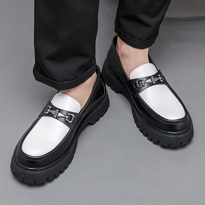 Fashion New Men's Loafers Thick Bottom Height Increasing Style Daily Fashion Party Black and White Color Blocked Outdoor Shoes 38-46