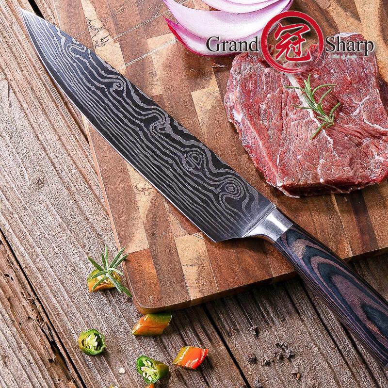 8 Inch Chef Kitchen Knife Damascus Veins 7Cr17 Stainless Steel Knife Kitchen Cooking Tools