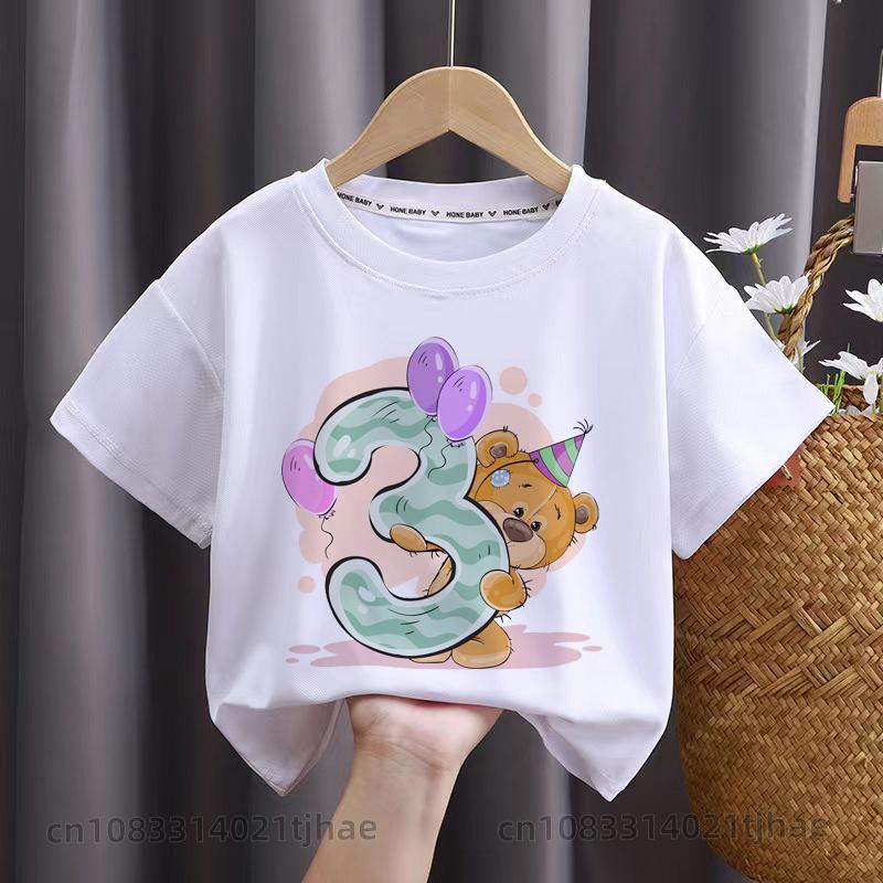 Cartoon Bear Birthday T-shirt Wild T-shirt Girl Party T-shirt Bear Theme Boy Top