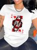 Women's Casual Short Sleeve T-Shirt with Bold Queen Hearts Graphic Print Black Red Ace Card Design Harajuku Short Sleeve Casual