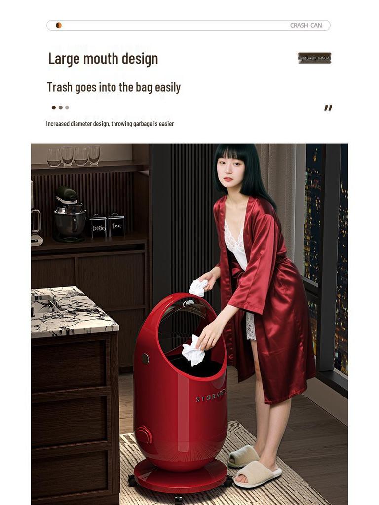 High-End Large Capacity Trash Can with Lid & Wheels for Home: Living Room, Bedroom, Kitchen - No Need To Bend Over, Easily Movable Paper Basket.
