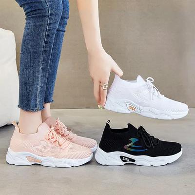 Fashion Women's Shoes Summer Casual Sneakers Fashion Running Shoe Flying Woven Breathable Sneakers Women's Lace Up Soft Sole Tennis Shoe