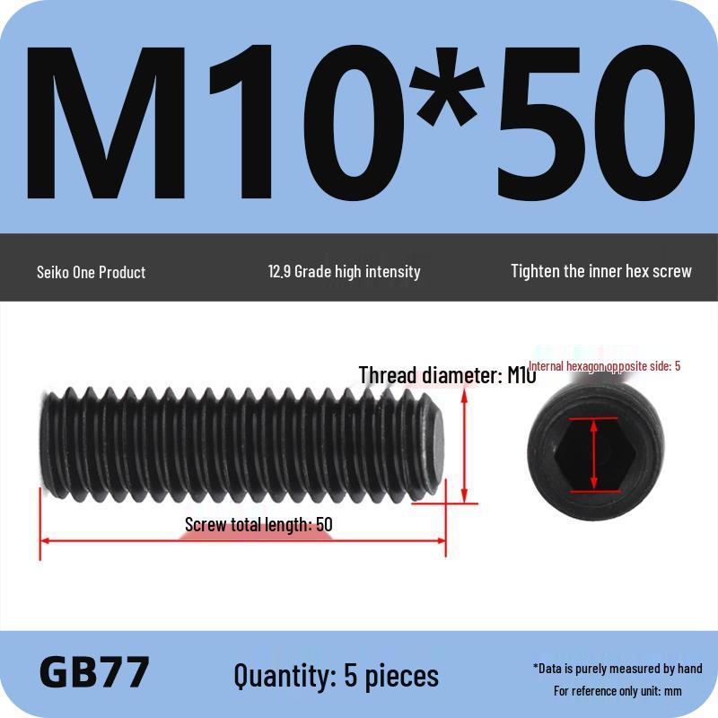 Class 12.9 Inner Hex Flat Head Headless Grub Screw M3-M12